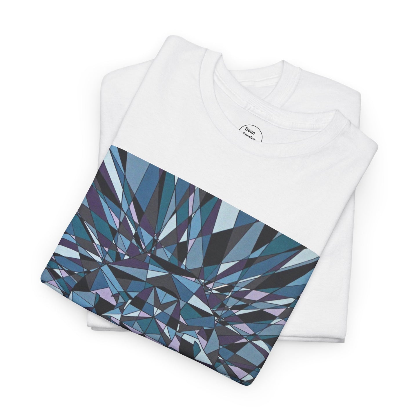 ISOLATION a bold sharp geometric image concealing a crouching figure in its heart making a bold image on this artful T-shirt.