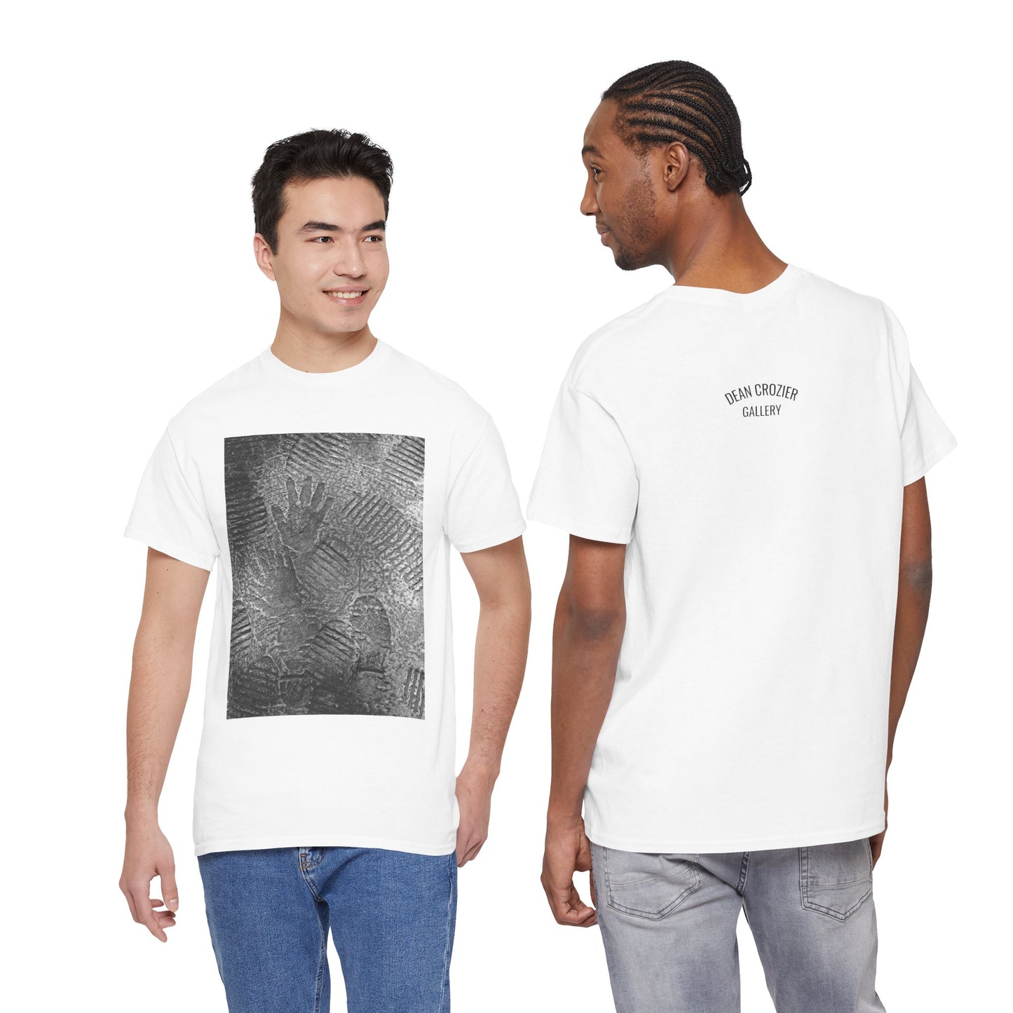 FOOTPATH is a photograph of footprints and hands placed into a wet cement footpath. creating a moment of modern life on this art T-shirt.