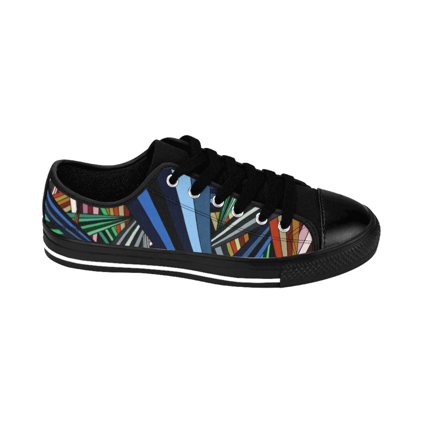 ANXIETY men's sneakers — colorful geometric design stripe canvas shoes featuring an original artwork with bold vibrant colour