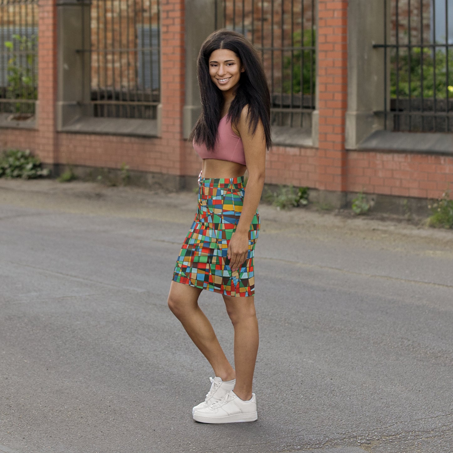 Pencil Skirt — featured an abstract depiction of the spring flowering tree POINCIANA