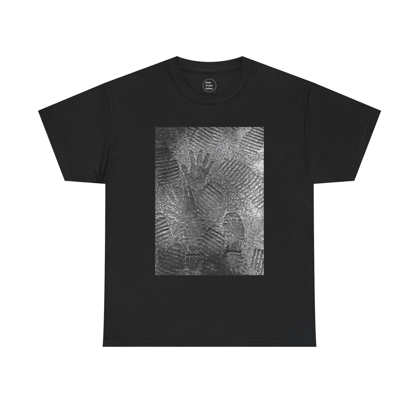 FOOTPATH is a photograph of footprints and hands placed into a wet cement footpath. creating a moment of modern life on this art T-shirt.