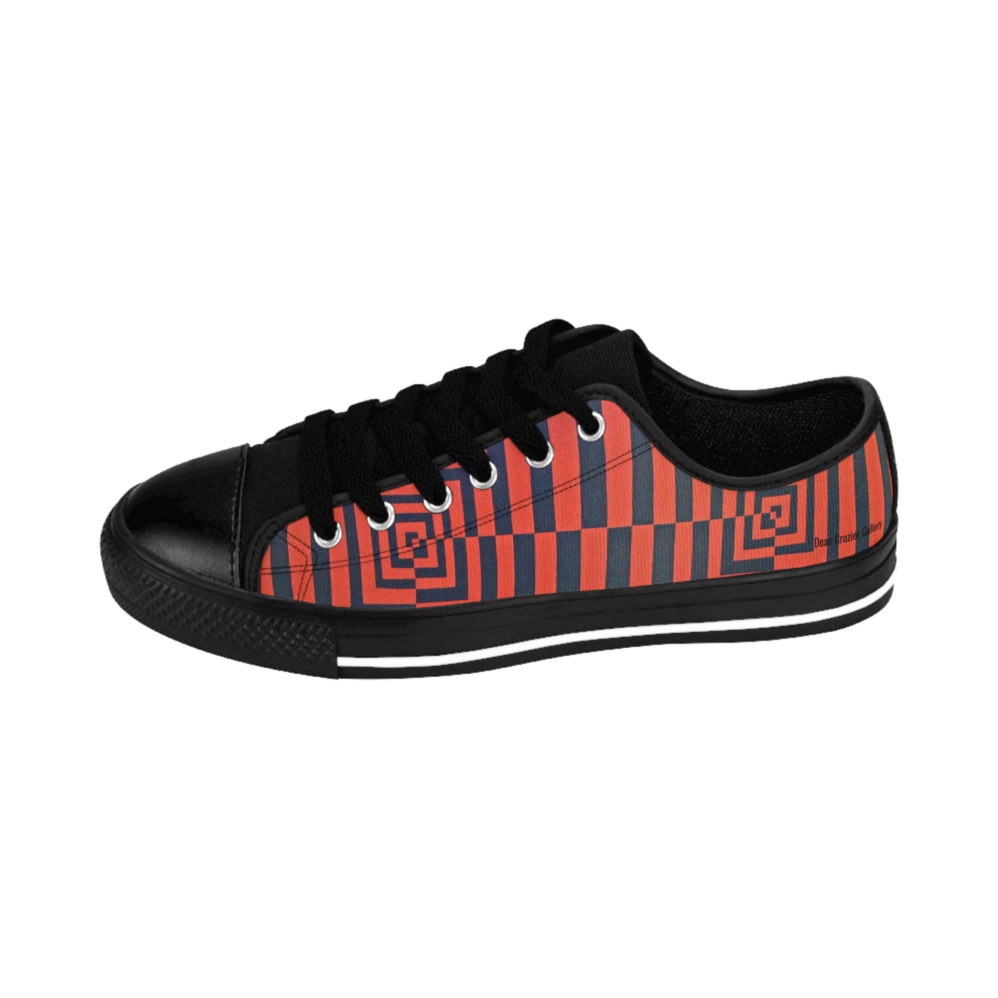 OPTICS 1 men's sneakers — colorful geometric design stripe canvas shoes featuring an original artwork with bold vibrant orange and deep blue