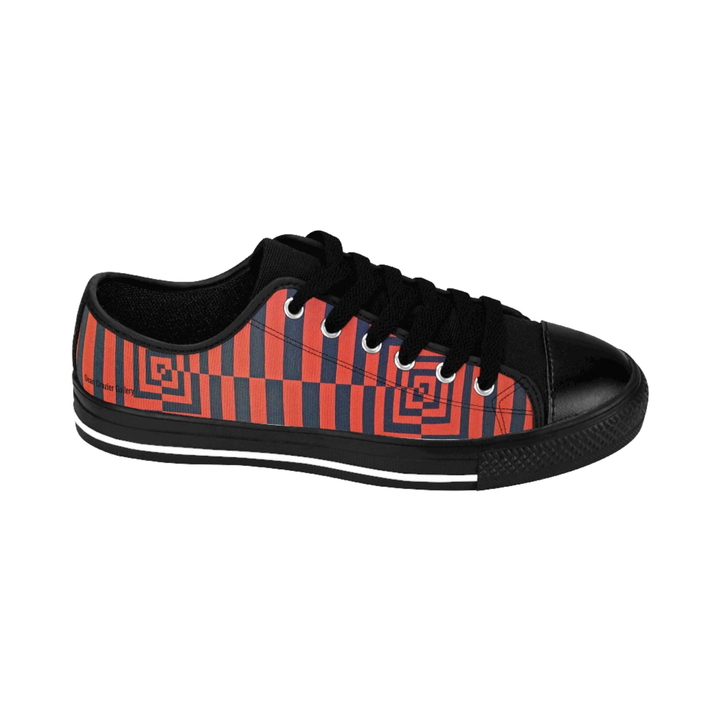OPTICS 1 men's sneakers — colorful geometric design stripe canvas shoes featuring an original artwork with bold vibrant orange and deep blue
