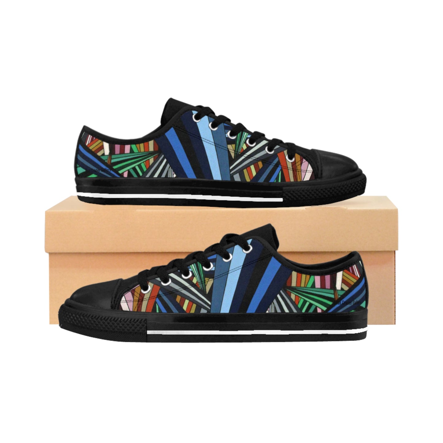 ANXIETY men's sneakers — colorful geometric design stripe canvas shoes featuring an original artwork with bold vibrant colour