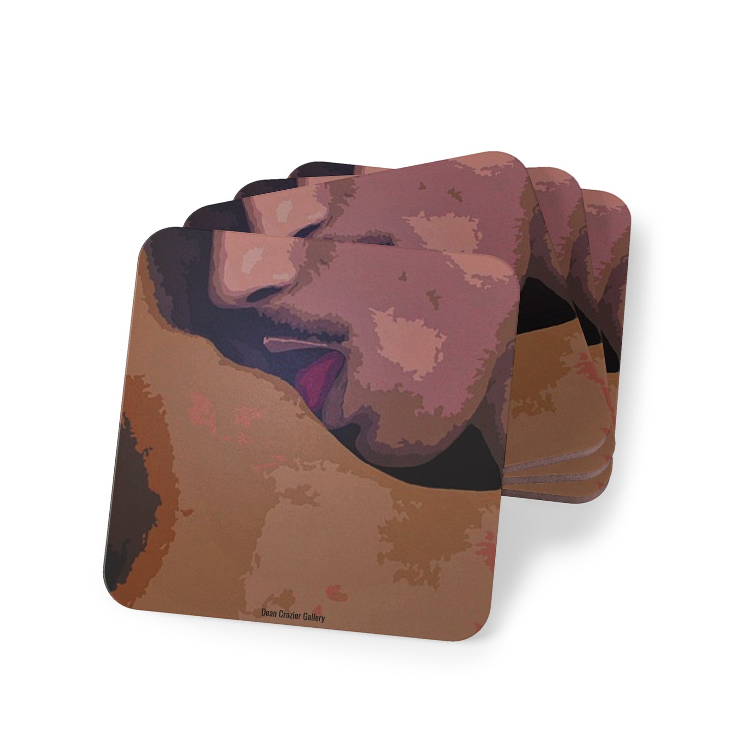 REPOSE KISS an abstract intimate portrait by Dean Crozier on these unique coasters.