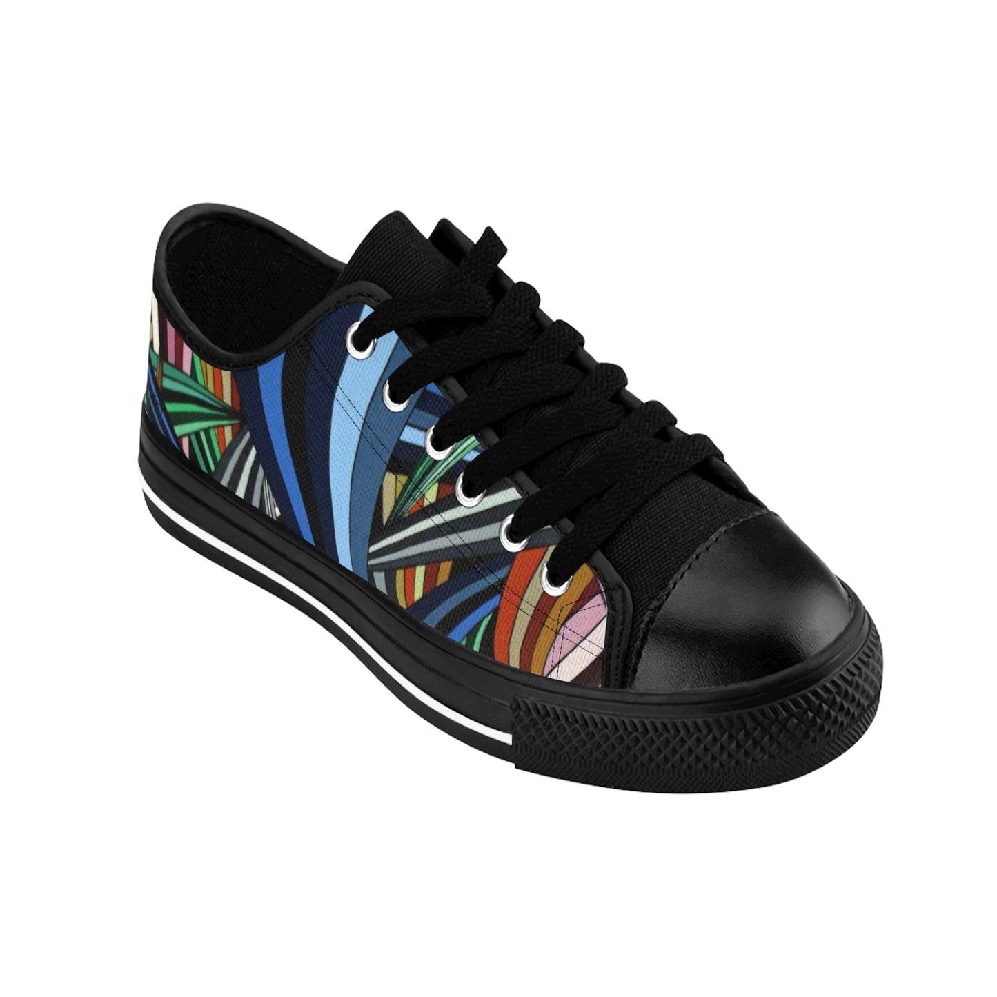 ANXIETY men's sneakers — colorful geometric design stripe canvas shoes featuring an original artwork with bold vibrant colour