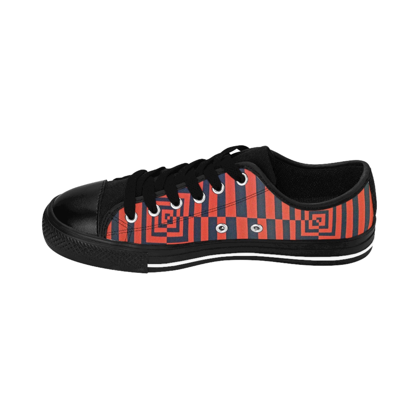 OPTICS 1 men's sneakers — colorful geometric design stripe canvas shoes featuring an original artwork with bold vibrant orange and deep blue