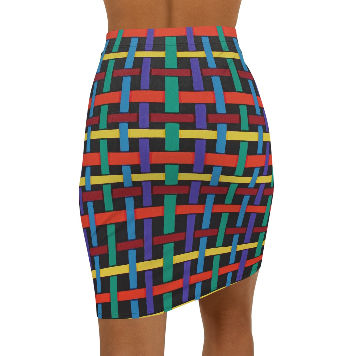 Bright ribbon weave across this Women's Mid-Waist Pencil Skirt — strong bright colours for any occasson