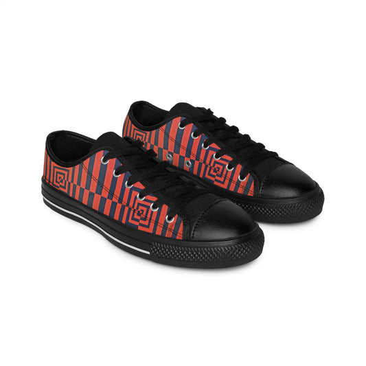 OPTICS 1 men's sneakers — colorful geometric design stripe canvas shoes featuring an original artwork with bold vibrant orange and deep blue