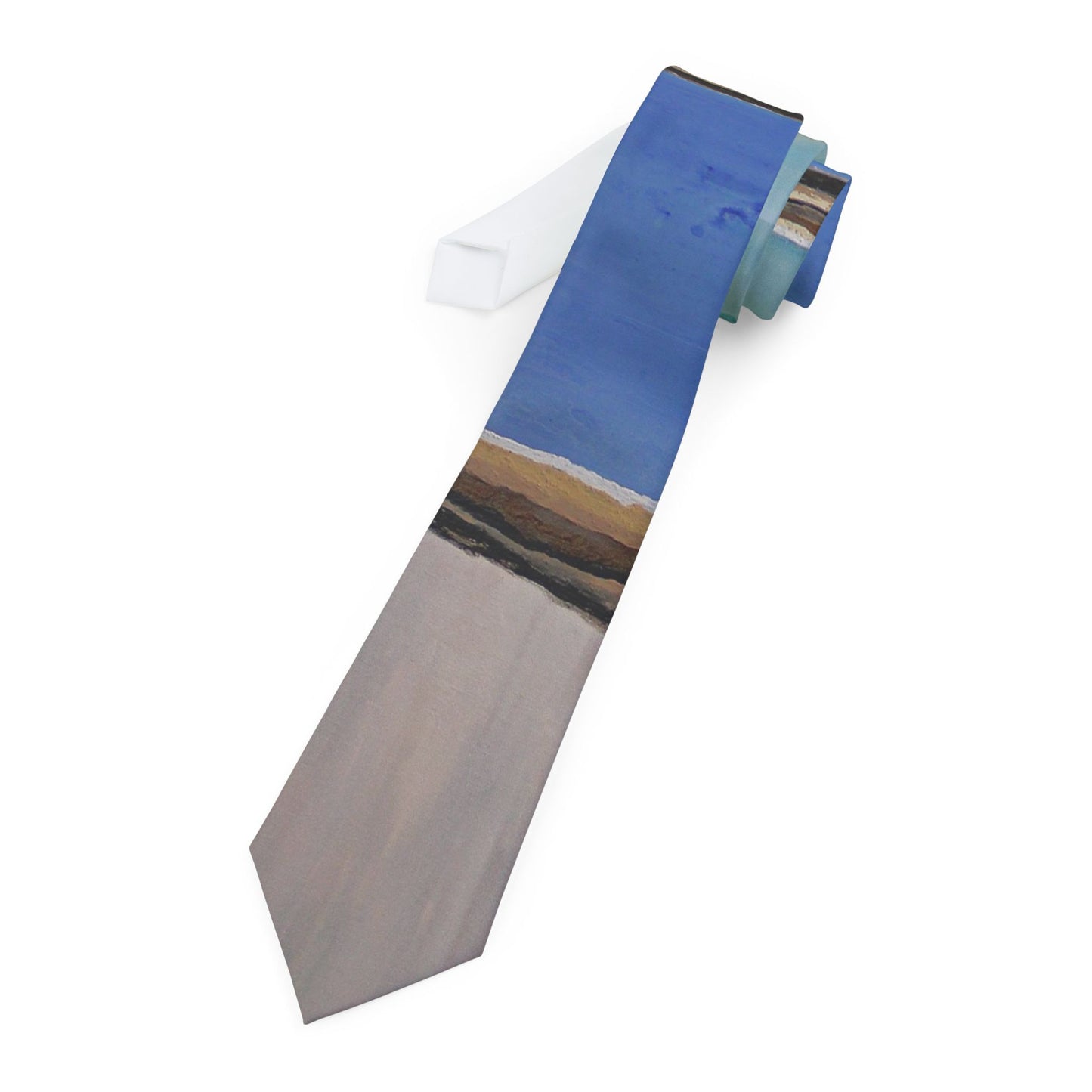SALT PANS 1 by artist Dean Crozier feature the Western Australia blue evaporative pools on this stylish necktie