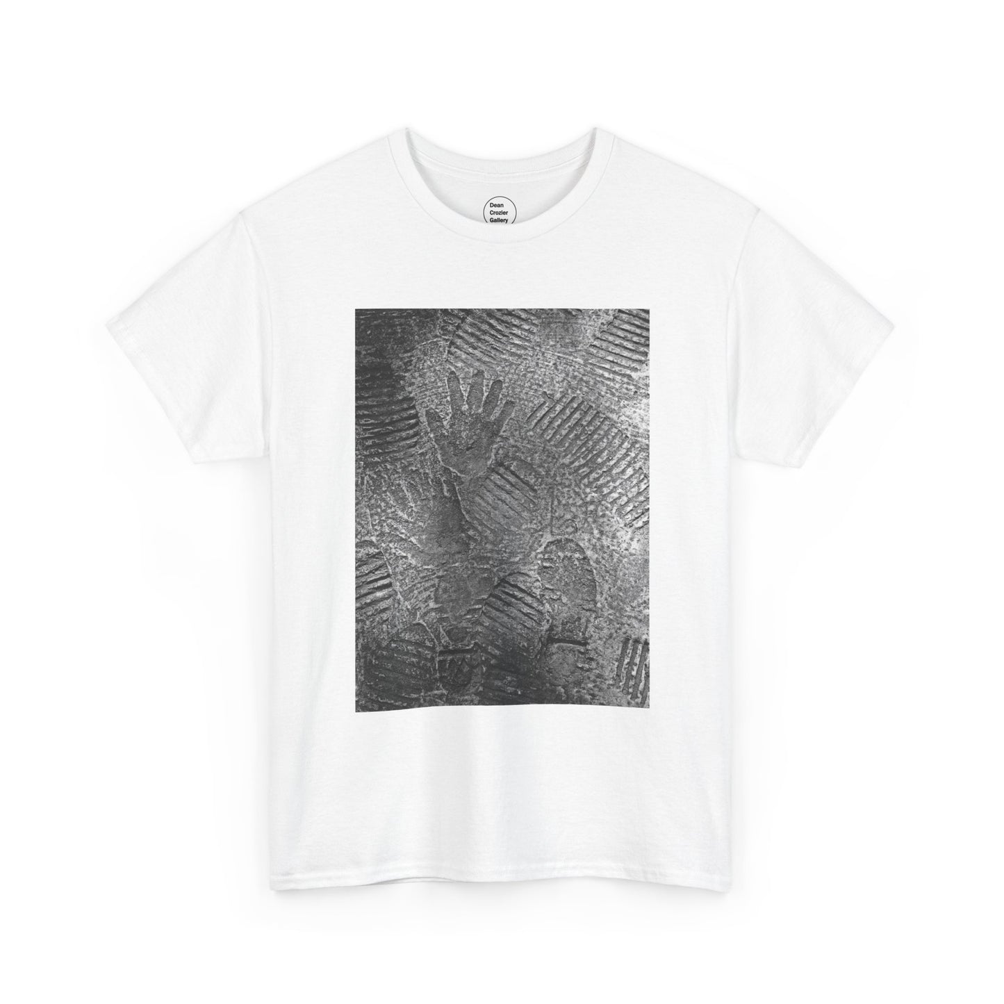 FOOTPATH is a photograph of footprints and hands placed into a wet cement footpath. creating a moment of modern life on this art T-shirt.