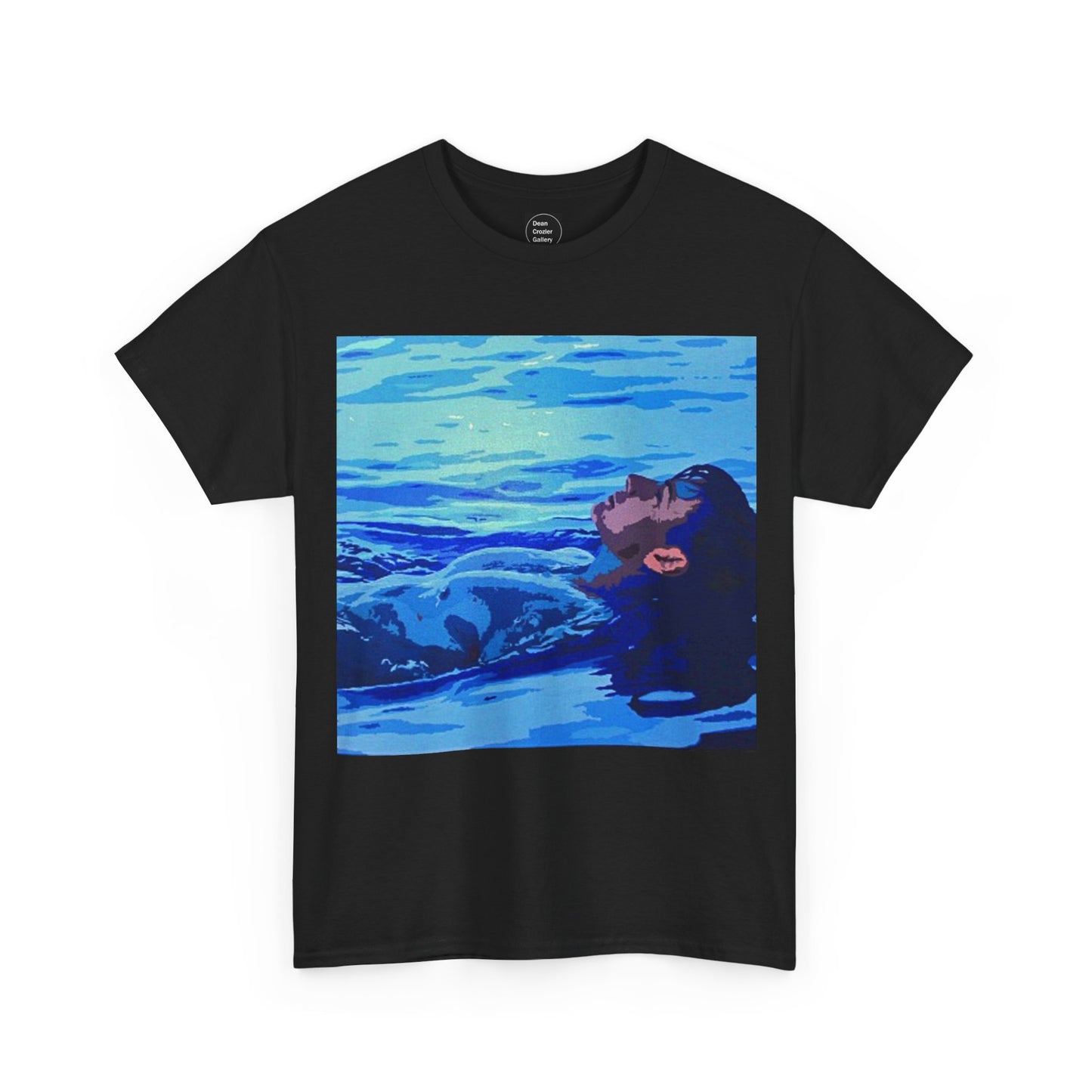 REPOSE - WATER this T-shirt features a male figure floats on a pool of cool water in this abstract portrait from the Dean Crozier Gallery.