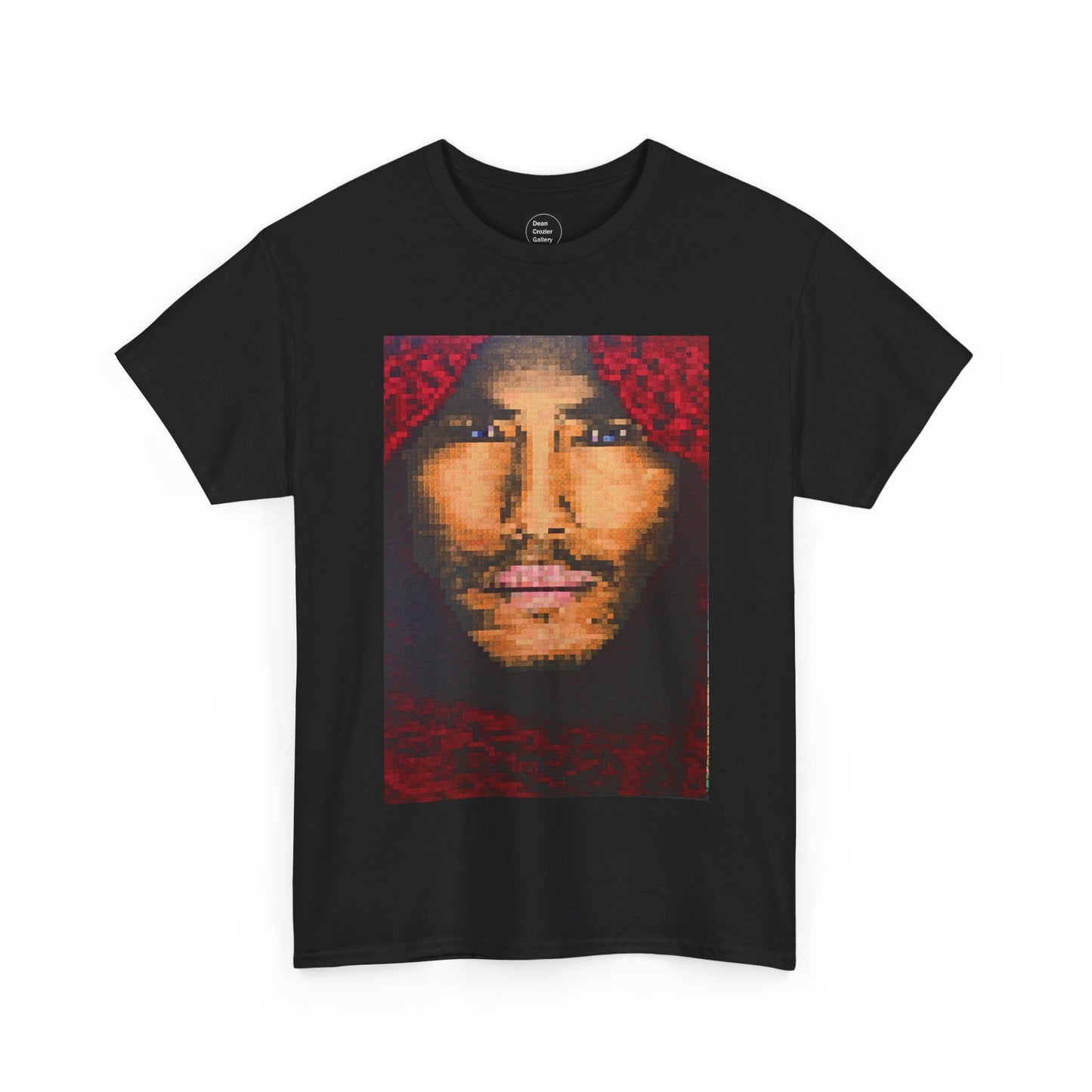 BOY IN A RED SCARF is a beautiful image created by individually coloured squares revealing a hauntingly beautiful face on this rt T-shirt.