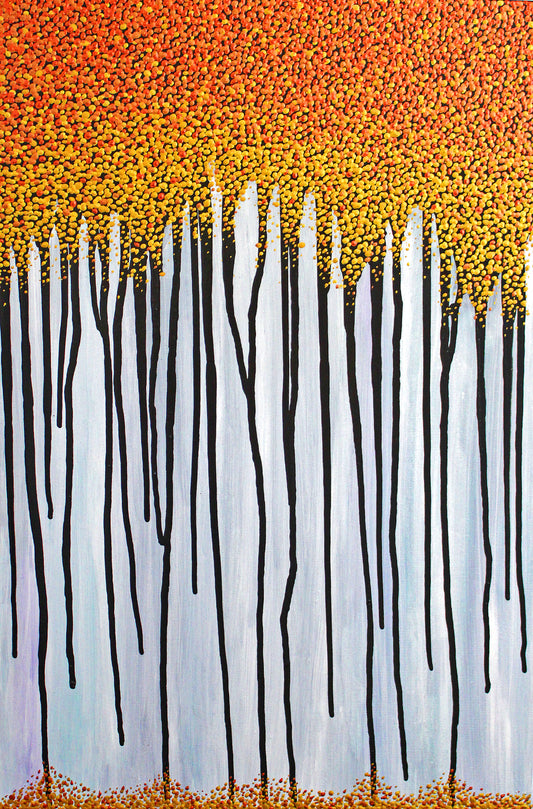 ABSCISSION 1 The quiet & gentle fall of golden leaves in autumn. A modern abstract landscape artwork.