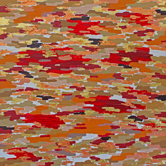 CAMO Camouflage for a disco queen. A modern abstract artwork. Synthetic polymer with gold and copper leaf.