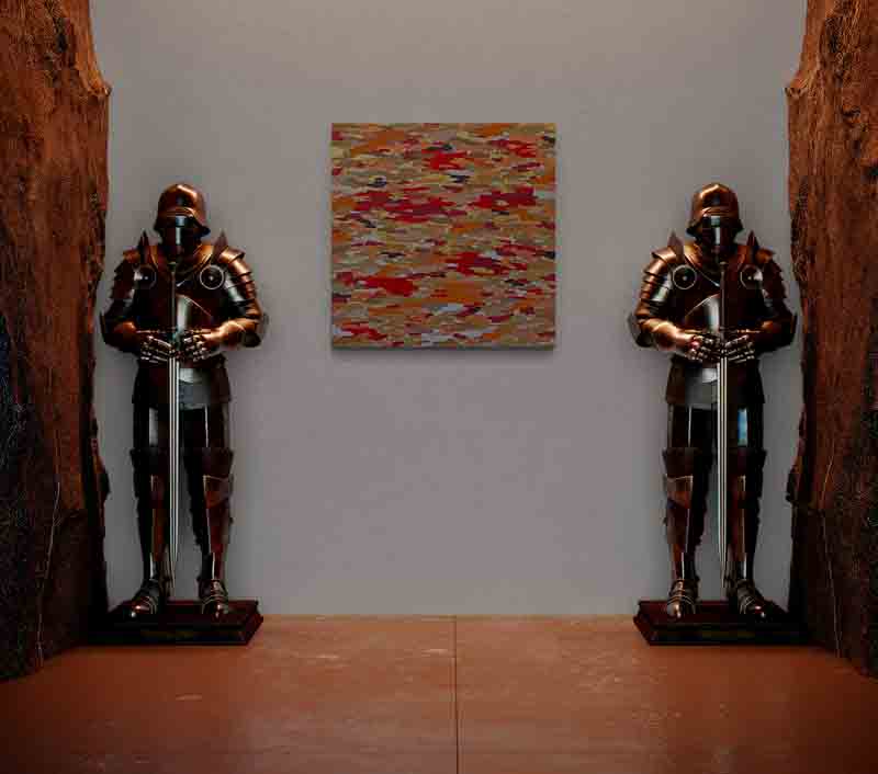 CAMO Camouflage for a disco queen. A modern abstract artwork. Synthetic polymer with gold and copper leaf.