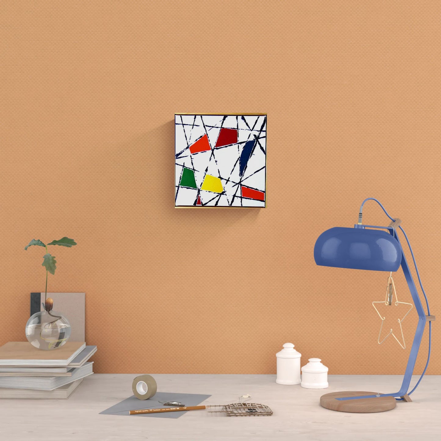 STRING THEORY 5 a geometric painting with bright colour and a fresh white background.