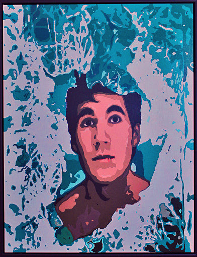 ENCOUNTERS #1 ALEX THROUGH THE BROKEN GLASS An abstract portrait of a young man seen through broken blue‑green glass. ‘Alex through the Broken Glass’ by Australian artist Dean Crozier explores memory, emotion and fading love in the ENCOUNTERS series.”