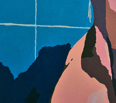 ENCOUNTERS #2 SHAWN IN THE SHOWER by Dean Crozier—an intimate, colour‑rich artwork where cool tiles meet warm flesh. A striking contemporary piece from the Encounters series, crafted in synthetic polymer and beautifully framed.