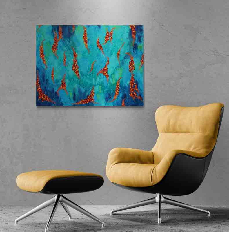 FLOAT strings of warm coloured leaves float across a stream of cool blues and greens.