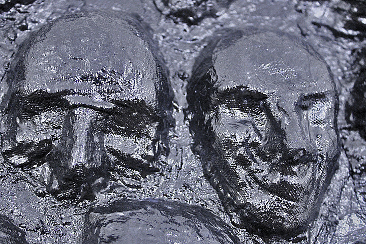LET THE MOURNERS COME An all‑black canvas filled with sewn, faceless forms, LET THE MOURNERS COME evokes a quiet crowd of unseen mourners. A powerful mixed‑media work from the FUNERAL BLUES series exploring grief and collective presence.