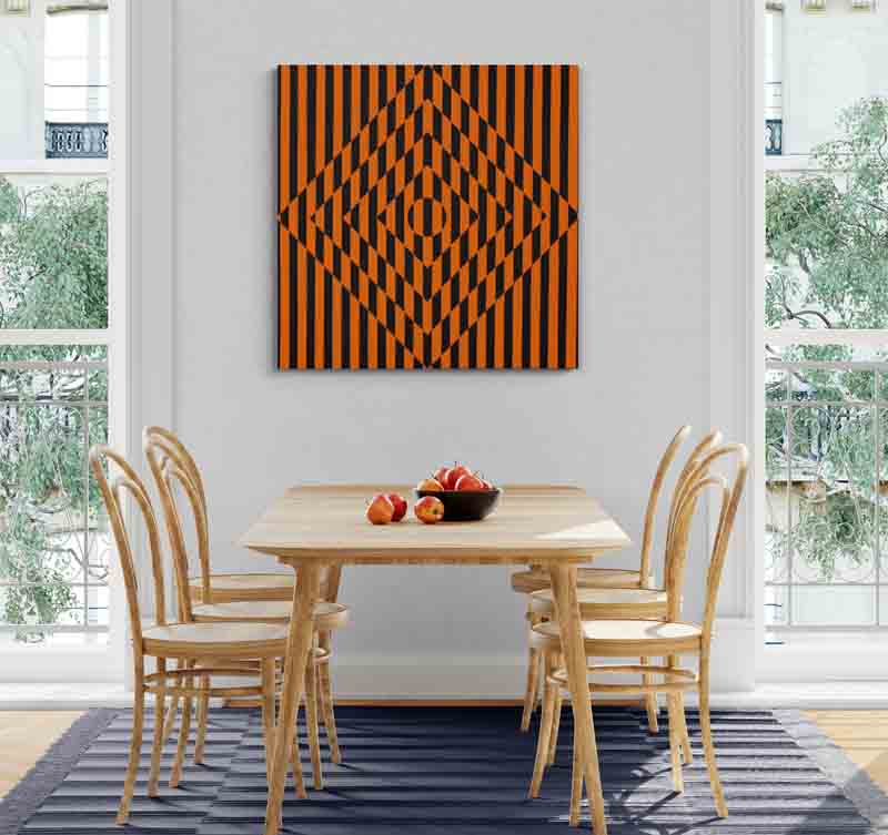 OPTICS 1 a optical geometric abstract in bold blue and orange