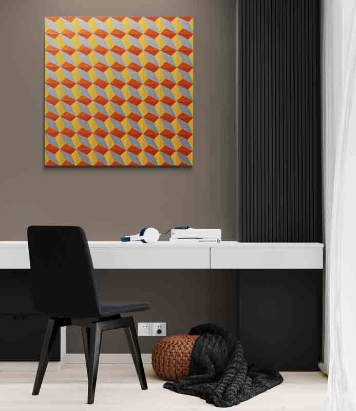 OPTICS 2  metalic paints shimmer over this optical geometric painting.