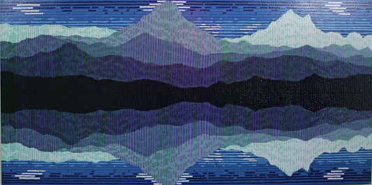 REFLECT is an abstract landscape of reflected mountains created using a pointillist style.