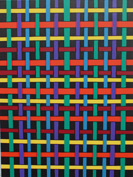 RIBBON ribbons of colour weave across the canvas like a magnified cloth.