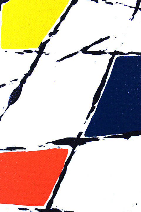 STRING THEORY 1 a geometric abstract with pops of primary colour.