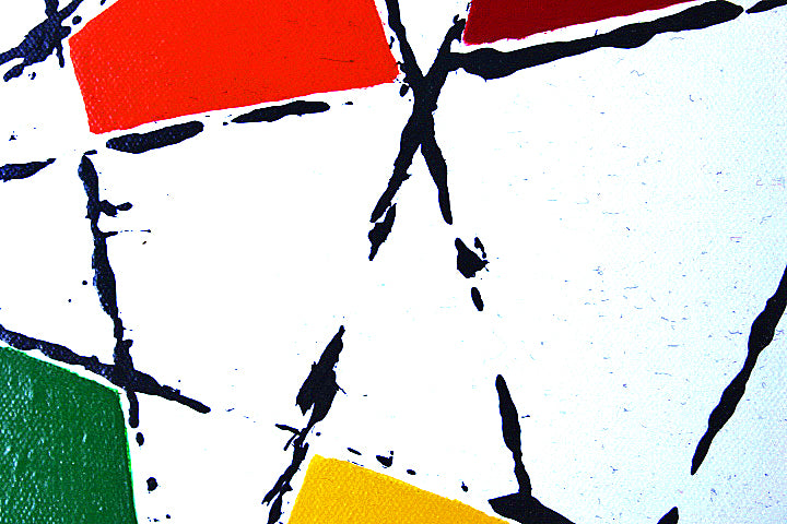 STRING THEORY 5 a geometric painting with bright colour and a fresh white background.