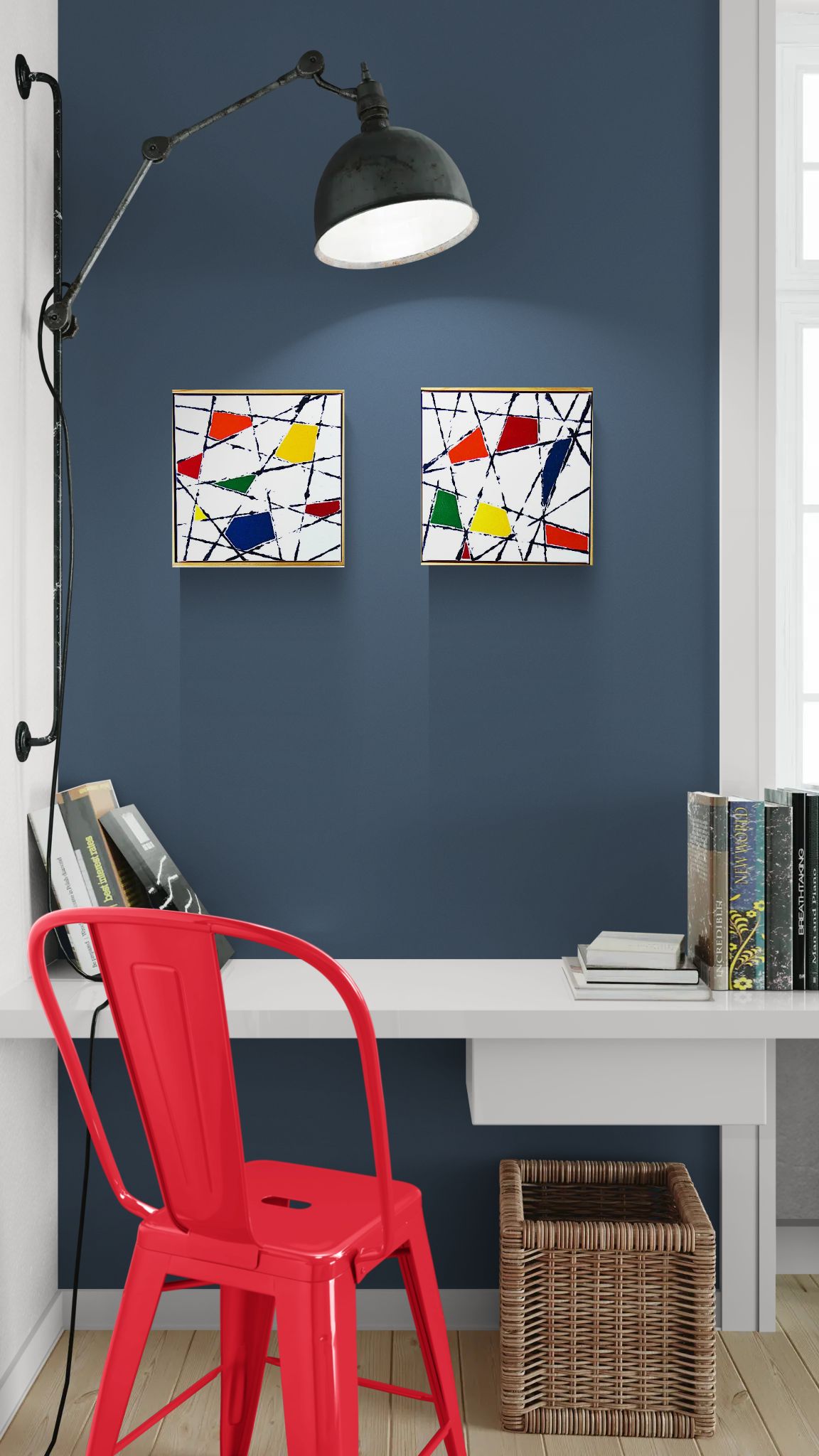 STRING THEORY 3 is an abstract painting with a clean fresh and colourful abstract design.