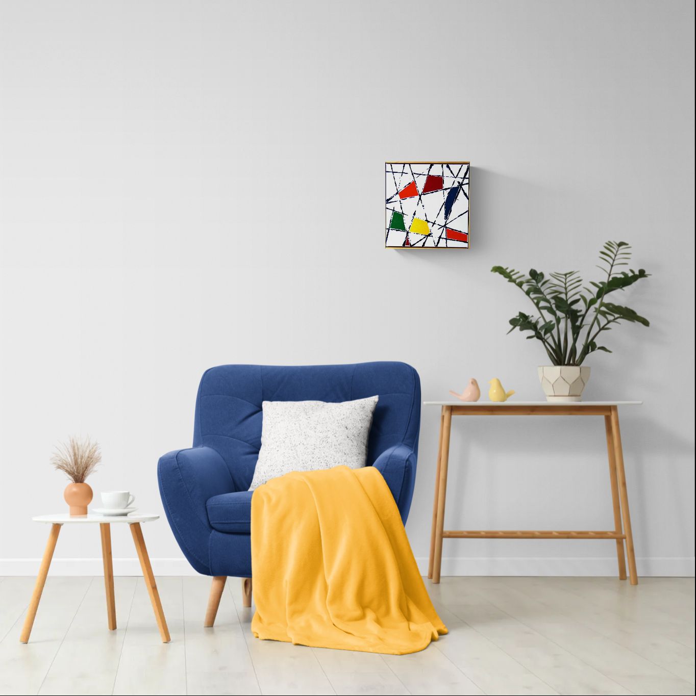 STRING THEORY 5 a geometric painting with bright colour and a fresh white background.