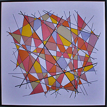 TARNISH 2 Dean Crozier’s geometric abstract artwork with bold linework and reflective metallic surfaces that shift with the light, echoing the fading role of tangible money in a digital‑first world.