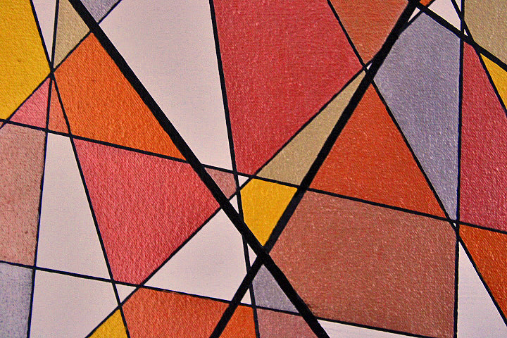 TARNISH 2 Dean Crozier’s geometric abstract artwork with bold linework and reflective metallic surfaces that shift with the light, echoing the fading role of tangible money in a digital‑first world.
