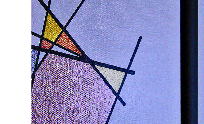 TARNISH 2 Dean Crozier’s geometric abstract artwork with bold linework and reflective metallic surfaces that shift with the light, echoing the fading role of tangible money in a digital‑first world.