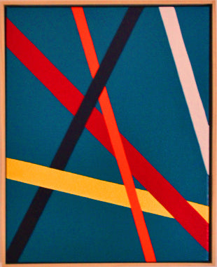 TEAL Bold geometric abstraction by Australian artist Dean Crozier. Six modular teal‑based canvases with intersecting colour bands create a dynamic, reconfigurable artwork suited to both expansive walls and compact spaces.