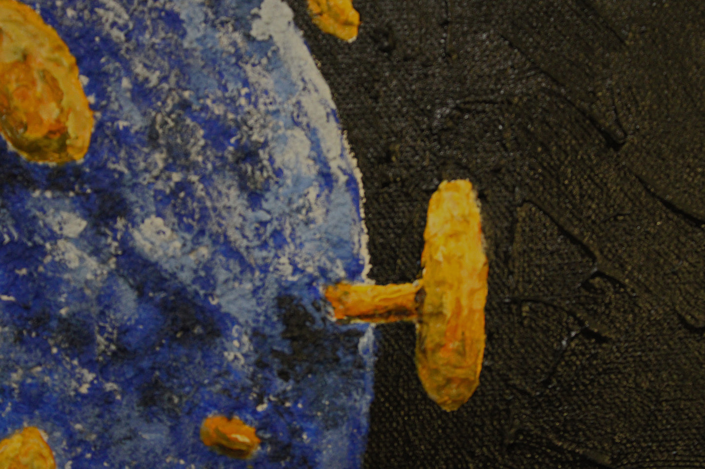 UNWELCOME COMPANION an artistic representation of a virus in a textural and colourful artwork.