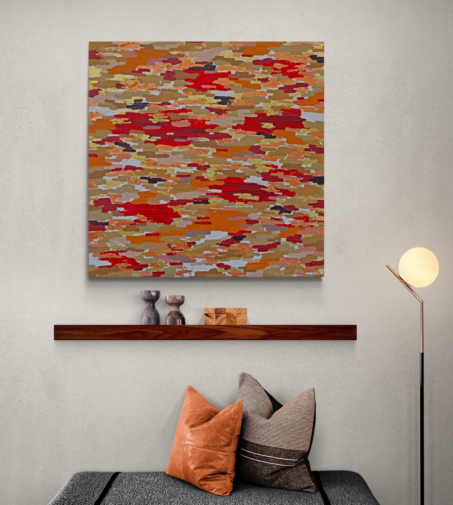 CAMO Camouflage for a disco queen. A modern abstract artwork. Synthetic polymer with gold and copper leaf.