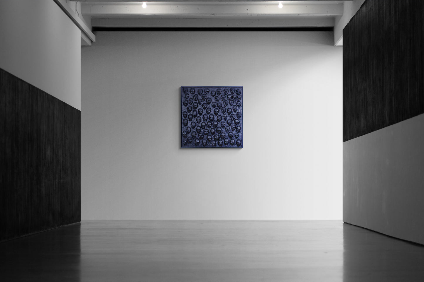LET THE MOURNERS COME An all‑black canvas filled with sewn, faceless forms, LET THE MOURNERS COME evokes a quiet crowd of unseen mourners. A powerful mixed‑media work from the FUNERAL BLUES series exploring grief and collective presence.
