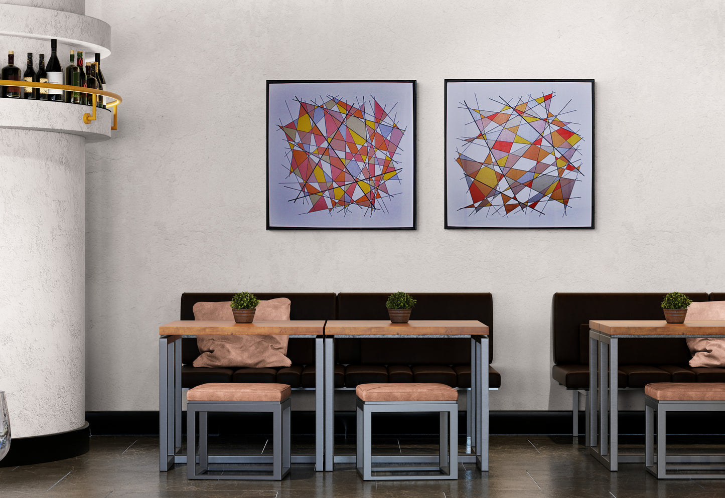TARNISH 1 Dean Crozier’s geometric abstract painting uses shimmering metallics to reflect on the fading role of physical money—an ideal contemporary Australian artwork for modern art collectors.