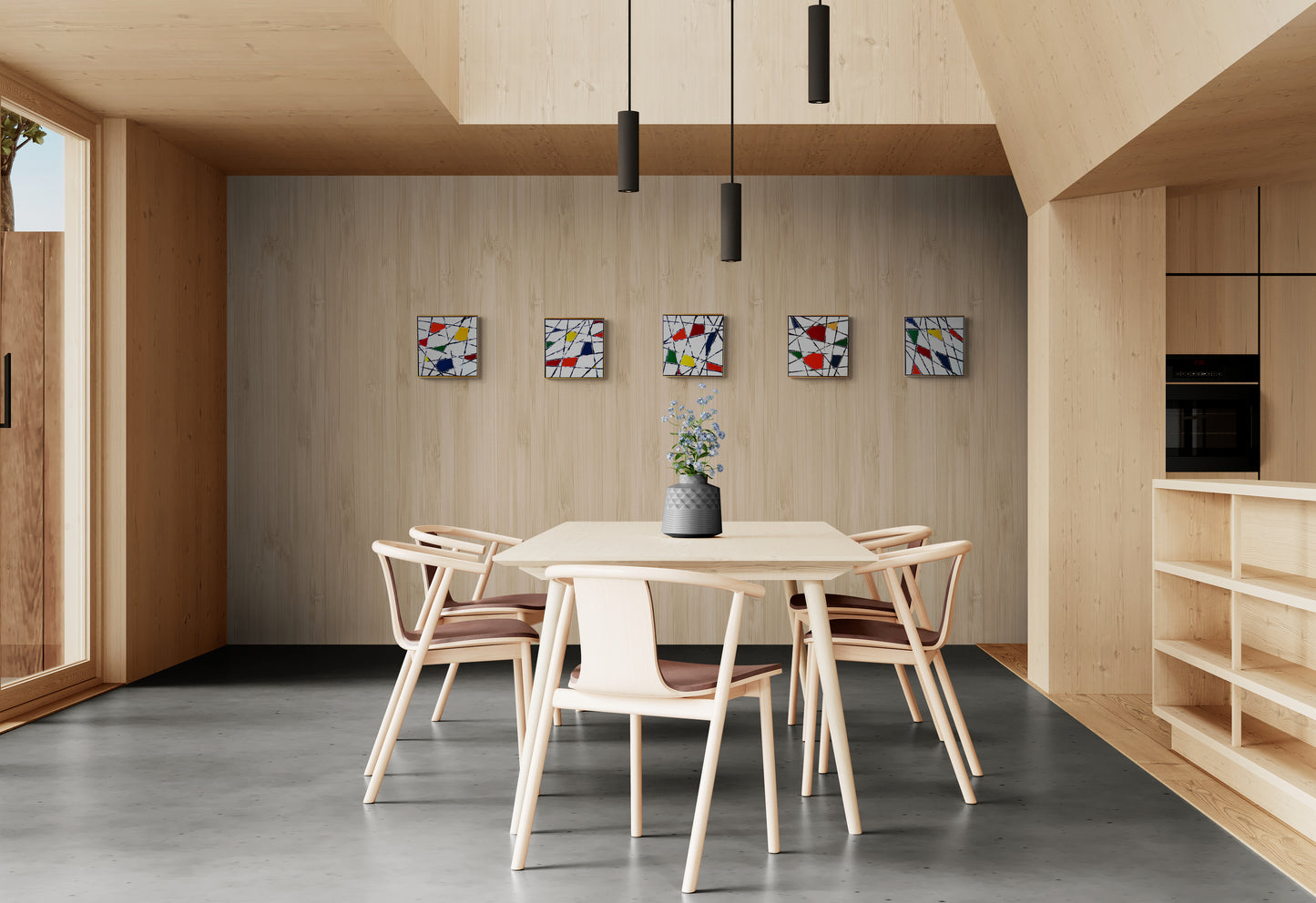 STRING THEORY 3 is an abstract painting with a clean fresh and colourful abstract design.