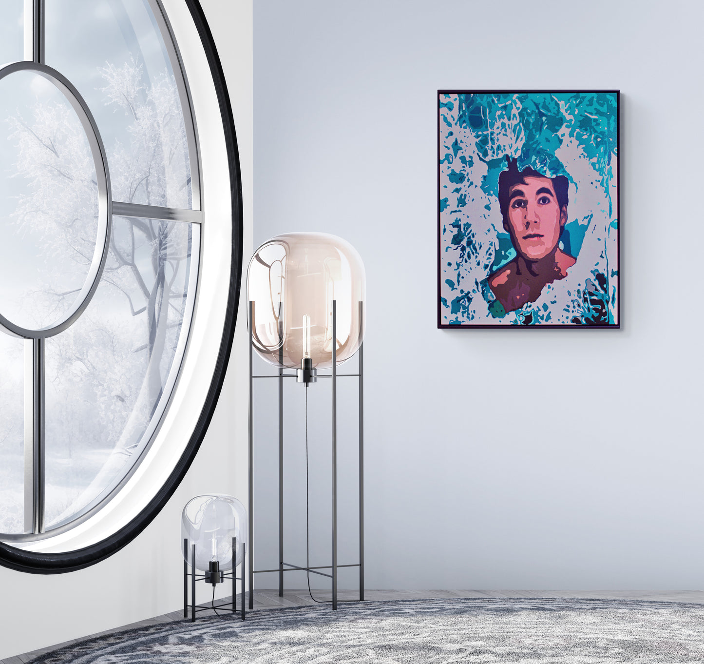ENCOUNTERS #1 ALEX THROUGH THE BROKEN GLASS An abstract portrait of a young man seen through broken blue‑green glass. ‘Alex through the Broken Glass’ by Australian artist Dean Crozier explores memory, emotion and fading love in the ENCOUNTERS series.”