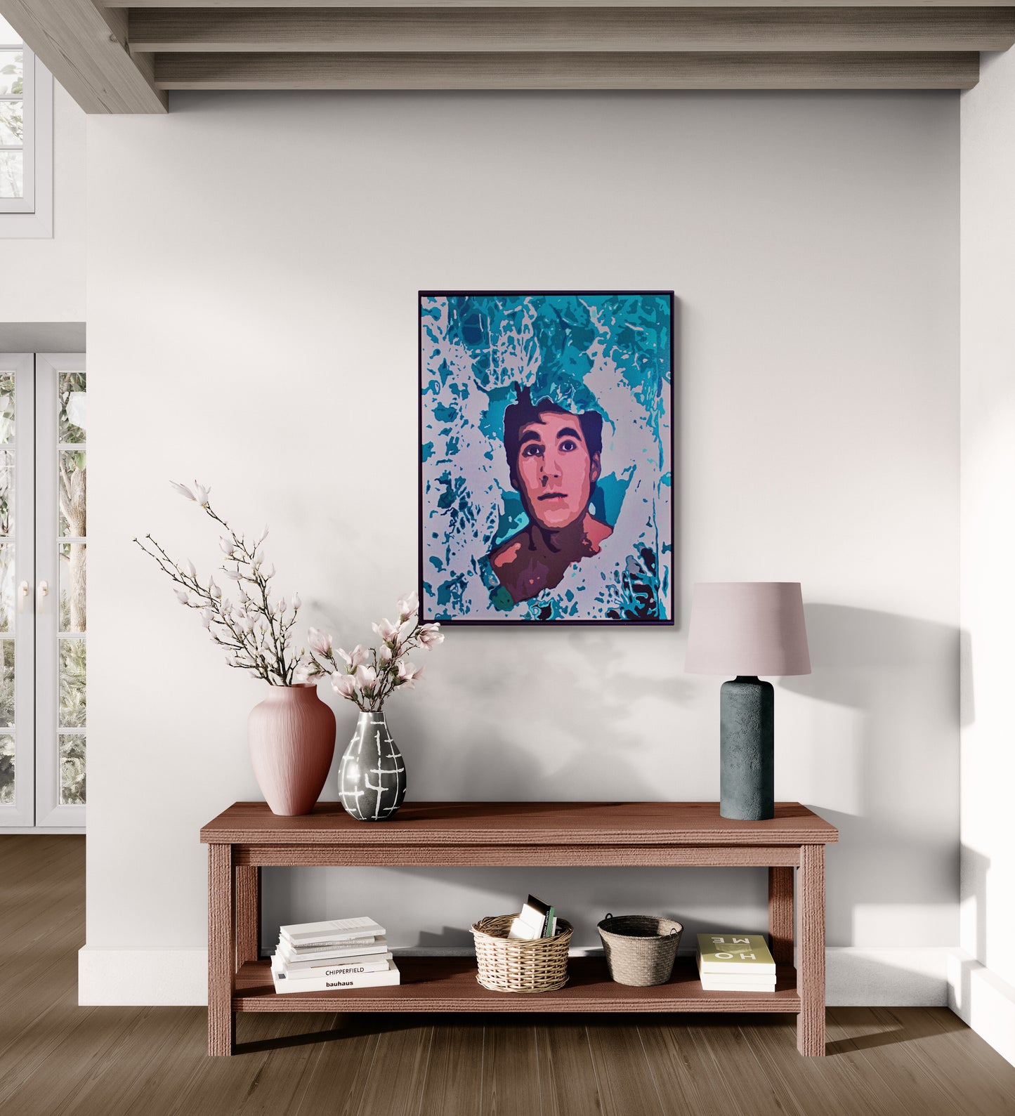 ENCOUNTERS #1 ALEX THROUGH THE BROKEN GLASS An abstract portrait of a young man seen through broken blue‑green glass. ‘Alex through the Broken Glass’ by Australian artist Dean Crozier explores memory, emotion and fading love in the ENCOUNTERS series.”