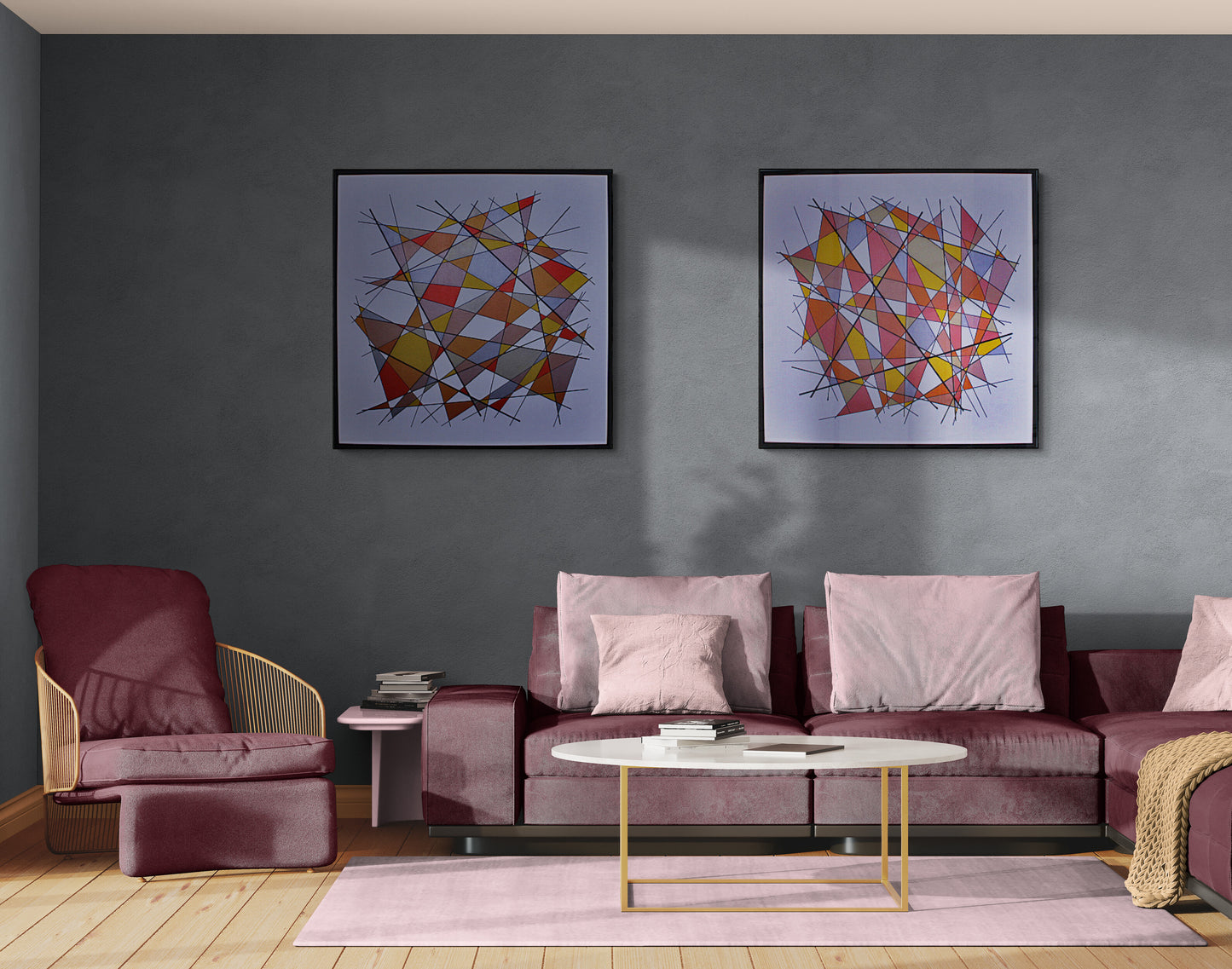 TARNISH 2 Dean Crozier’s geometric abstract artwork with bold linework and reflective metallic surfaces that shift with the light, echoing the fading role of tangible money in a digital‑first world.