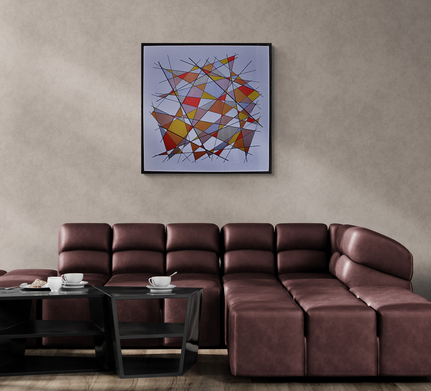 TARNISH 1 Dean Crozier’s geometric abstract painting uses shimmering metallics to reflect on the fading role of physical money—an ideal contemporary Australian artwork for modern art collectors.