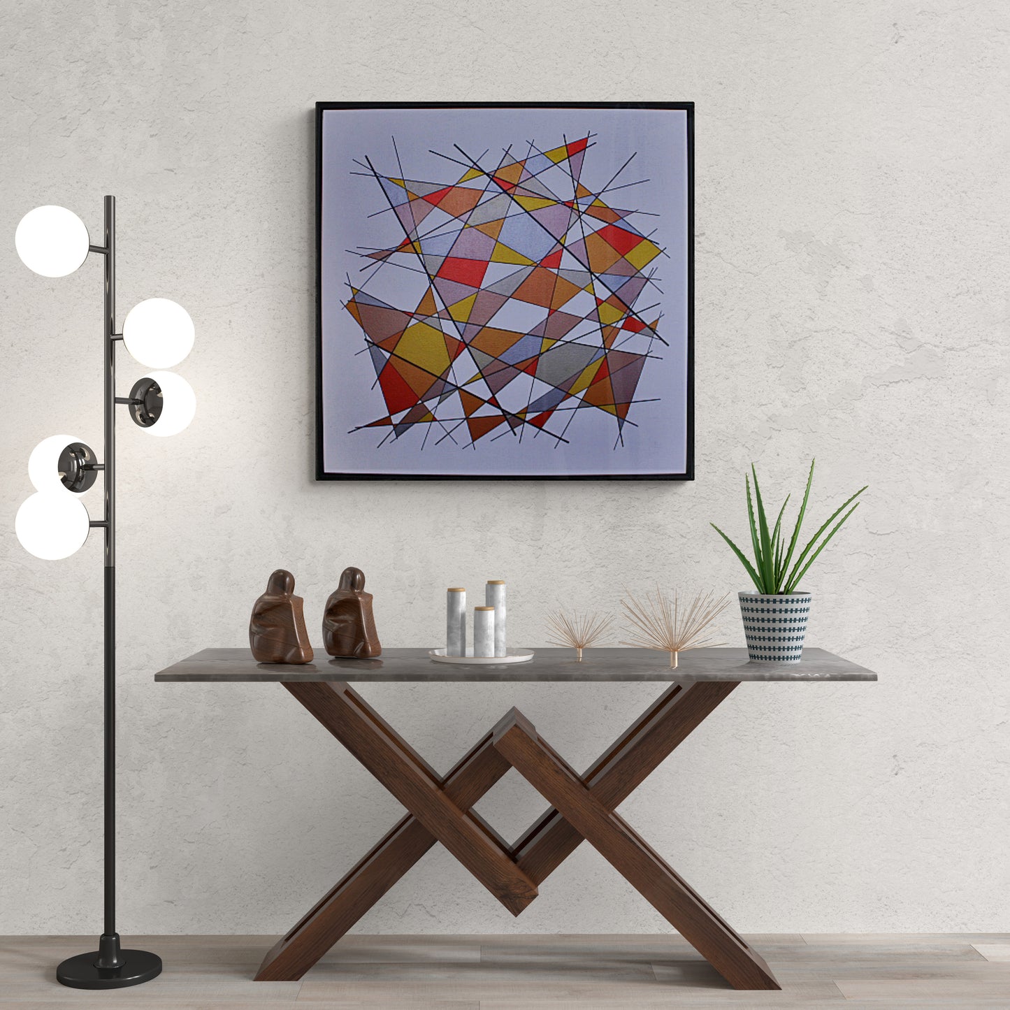 TARNISH 1 Dean Crozier’s geometric abstract painting uses shimmering metallics to reflect on the fading role of physical money—an ideal contemporary Australian artwork for modern art collectors.
