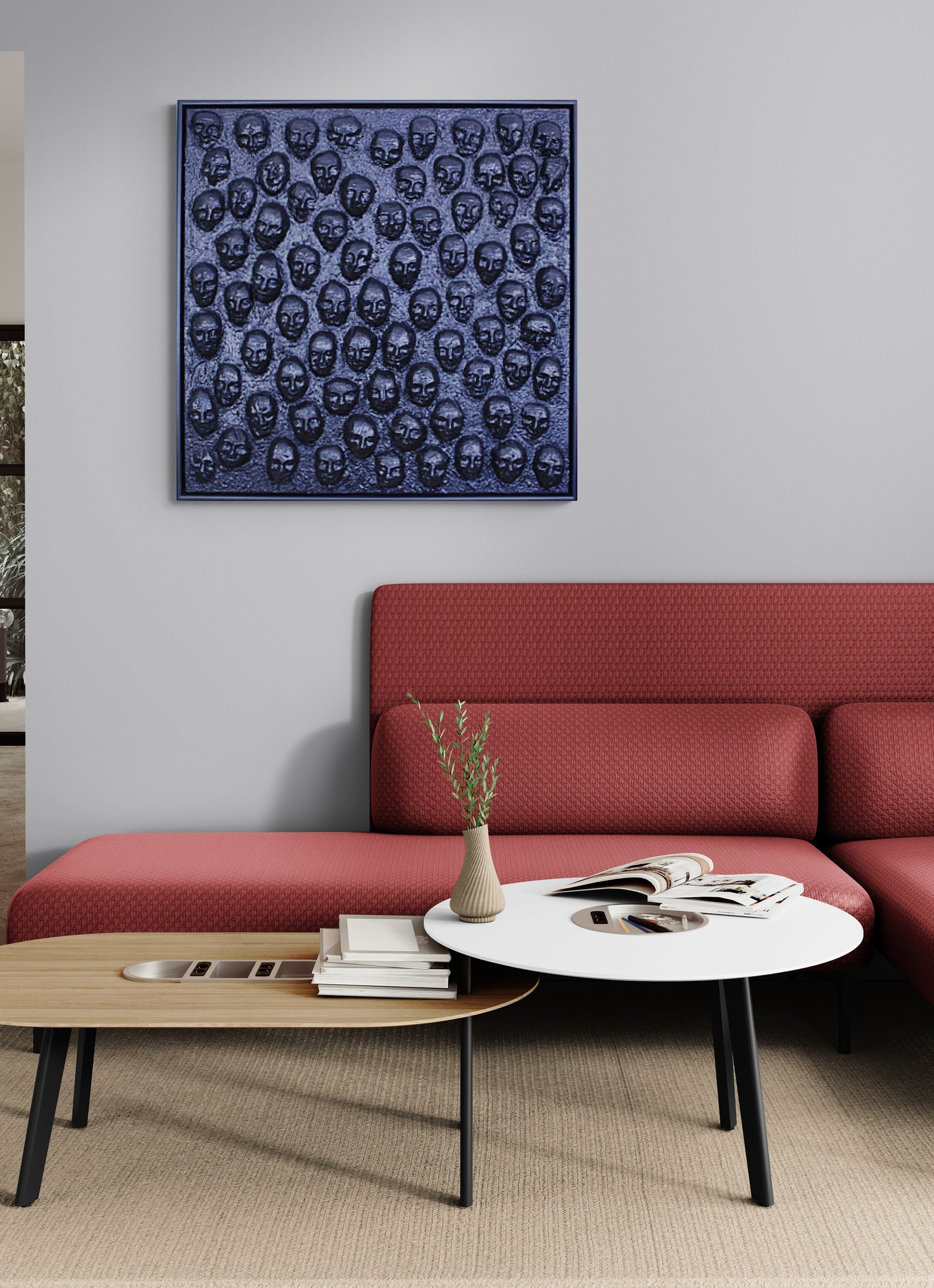 LET THE MOURNERS COME An all‑black canvas filled with sewn, faceless forms, LET THE MOURNERS COME evokes a quiet crowd of unseen mourners. A powerful mixed‑media work from the FUNERAL BLUES series exploring grief and collective presence.