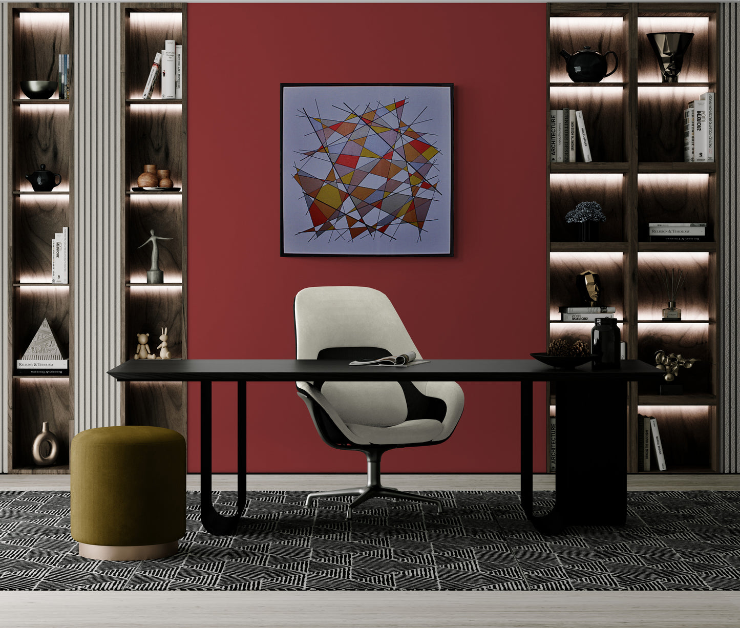 TARNISH 1 Dean Crozier’s geometric abstract painting uses shimmering metallics to reflect on the fading role of physical money—an ideal contemporary Australian artwork for modern art collectors.
